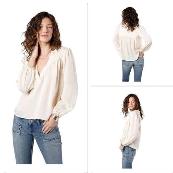 Band Of The Free Cash Top In Ivory Long Sleeve V-neck Top Size Medium - Picture 2 of 10